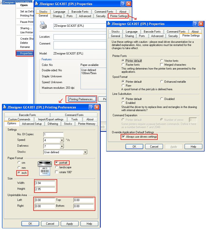 THERMAL PRINTERSETTINGS From control panel, select printers, from the list of printers select the thermal printer, right