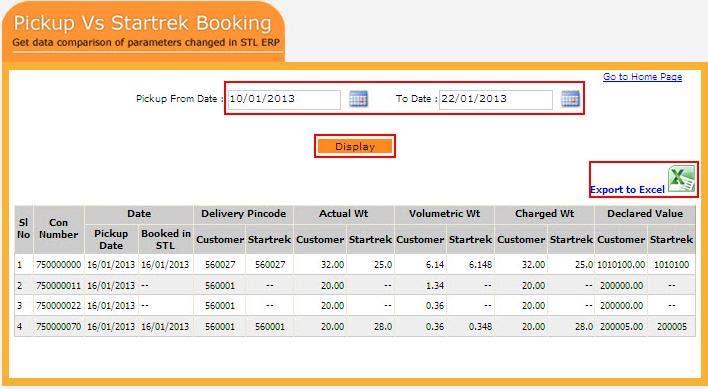 Pickup Vs Startrek Booking. The following screen appears.