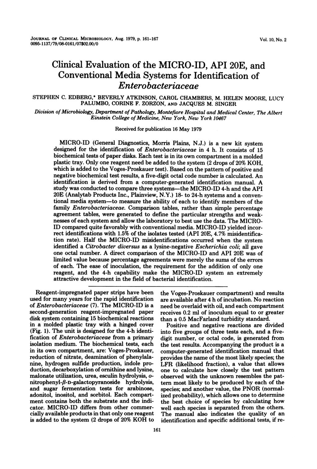 JOURNAL OF CLINICAL MICROBIOLOGY, Aug. 1979, p. 161-167 95-1137/79/8-161/7$2./ Vol. 1, No.