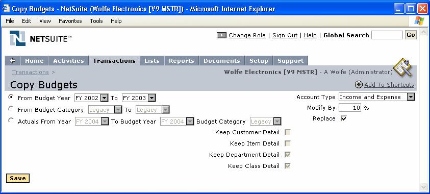 NetSuite ERP Budgeting Create and track multiple budgets for the
