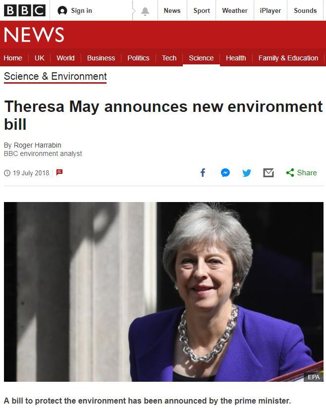 Current UK activity New Environment Bill Government will bring forward a new Environment Bill in Parliament to bring the Clean Air Act (1956) up to date next year Proposals will halve the number of