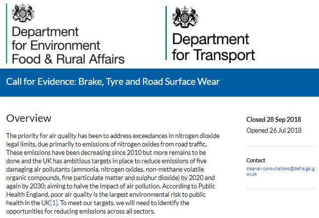 Current UK activity - Call for evidence Call for Evidence: Brake, Tyre and Road Surface Wear Over 50 responses received - mix of individuals, businesses, academics Currently reviewing responses Many