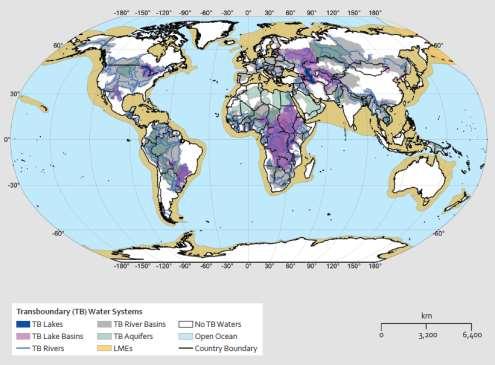 Transboundary Waters Water that crosses political borders covers about half of the Earth s land surface (UN 2008; Image: UNEP) This coverage increases