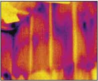 1 - Infrared image of attic knee wall detail In infrared images, dark colors (blue, black) indicate colder surface temperatures, and lighter colors (yellow, orange) indicate warmer surface