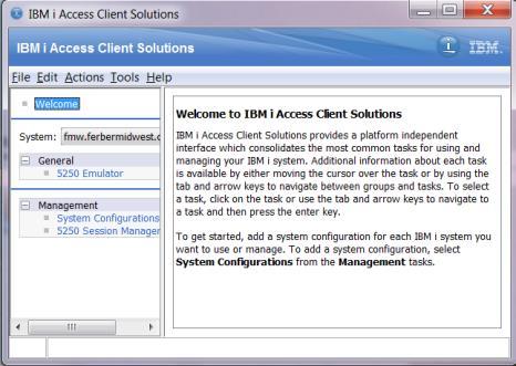 The IBMi Access Client Solutions window appears. b.