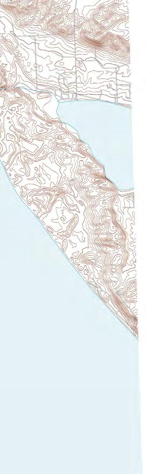 The watershed is about 22 square miles (14,108 acres), a land area 21 times larger than the lake itself. Below: A two-dimensional topographic map uses contour lines to show changes in elevation.