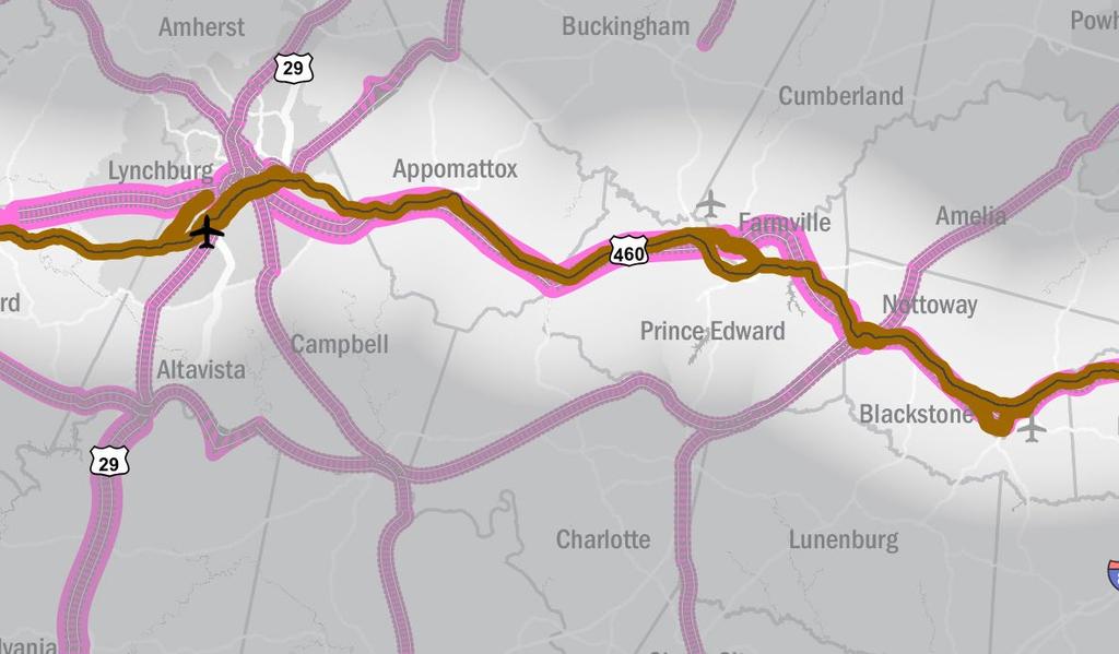 E3 SEGMENT PROFILE Freight Flows East of Lynchburg the majority of freight moves by rail, in terms of both tonnage and value.