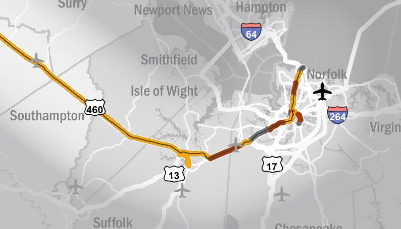 E5 SEGMENT PROFILE Segment E5 traverses the area covered by the Hampton Roads TPO Area and begins in Isle of Wight County, continuing east and serving the Cities of Suffolk, Chesapeake, Portsmouth,