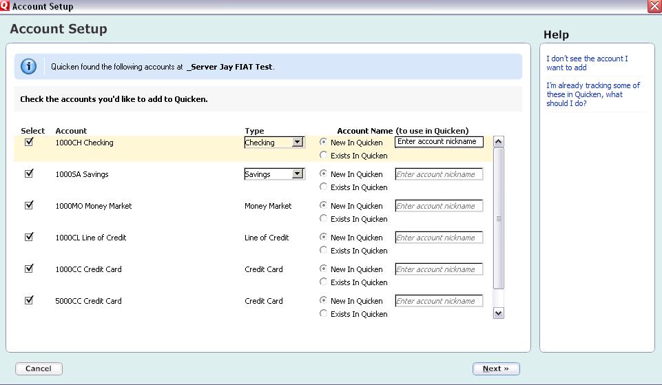 To customize the Account Name in Quicken, enter account nickname 7.