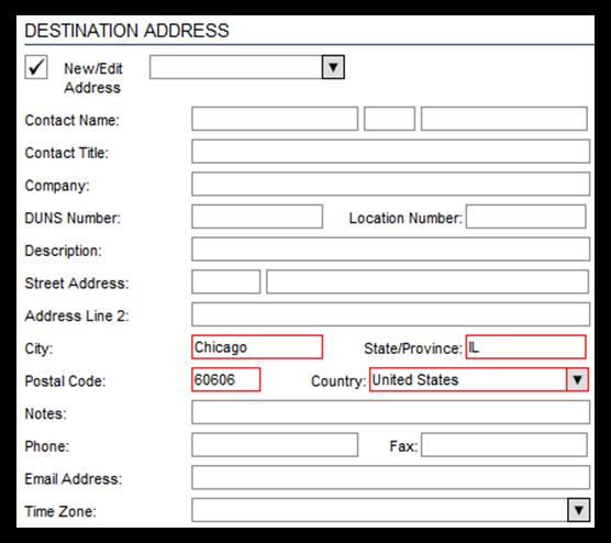 In the Address Information area click the box to expand the Destination Address view.