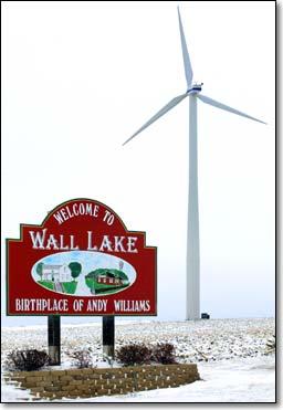 Wind Turbines at City-Owned Utilities Wall Lake, Iowa Small town of Wall Lake Iowa was determined to have its own wind turbine Finding a suitable site was an issue Because of very low voltage