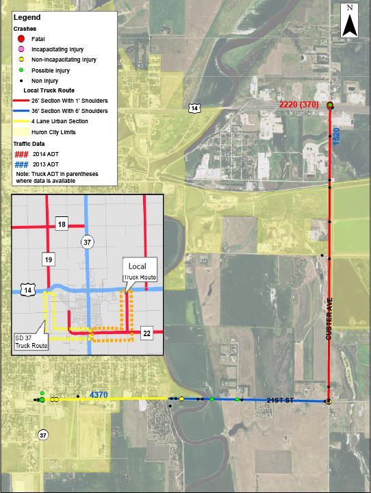 21 st SE & Custer Avenue (Local Truck Route) Due to the expected economic development in southern Huron, the local eastern truck route will likely experience higher levels of personal and heavy