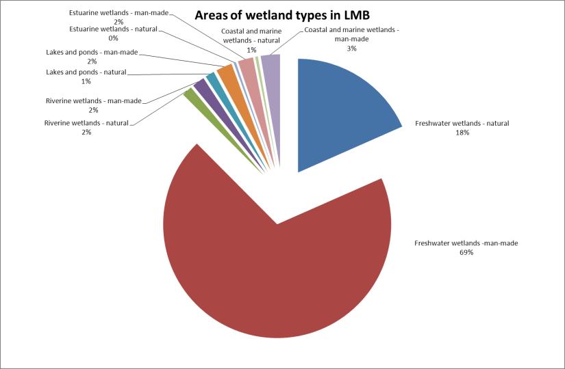 Areas of wetlands in the