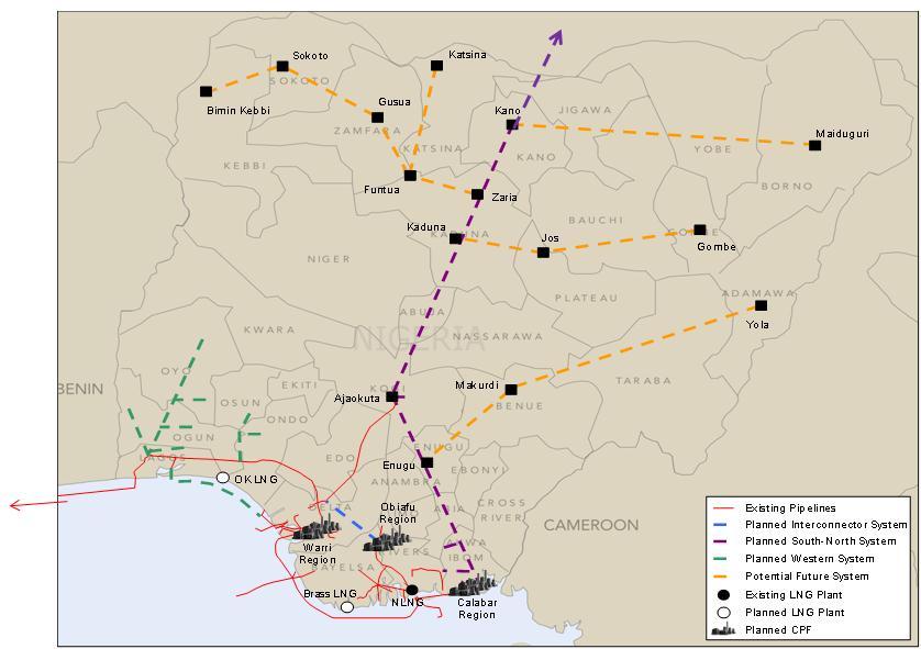 Nigeria s Gas Pipeline Network NATIONAL PETROLEUM NIGERIAN CORPORATION Over 5,000km of gas pipelines to be laid e.g. Ajaokuta-Kaduna-Kano (AKK) Gas Pipeline Project At least 3 gas processing