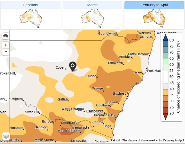 5.3 Next 3 months scenario based on BOM forecast The above figure shows seasonal rainfall forecast over the next three months