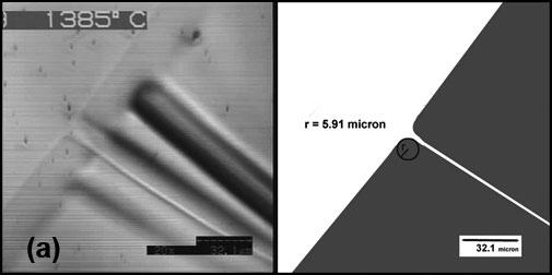 alloy under investigation by extracting information about the geometry of the grain boundary groove at the solid/liquid interface.