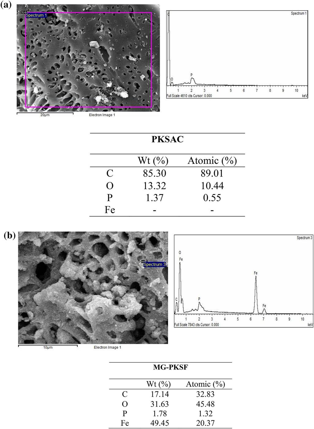 Nanotechnol. Environ. Eng. (2017) 2:16 Page 15 of 25 16 Fig. 7 a EDX spectrum for sample PKSAC. b EDX spectrum for sample MG-PKSF process.