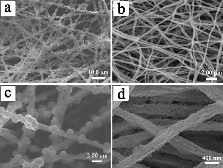 Fig. S3 SEM images of (a) PAN/ZIF-67-2 composite nanofibers,