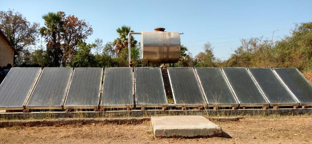 Solar Water Heater: Solar flat plate collectors are used to heat 31,000 liters of water that is used every day at the Ashram s kitchens, guest houses, and hospitals.