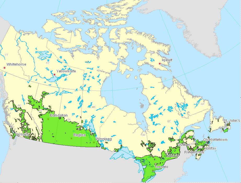 Agricultural Production in Canada 65 million hectares of land concentrated mainly along the US border 55% of land is crop land (primarily oilseeds and grains), 30% pasture Climate risk is