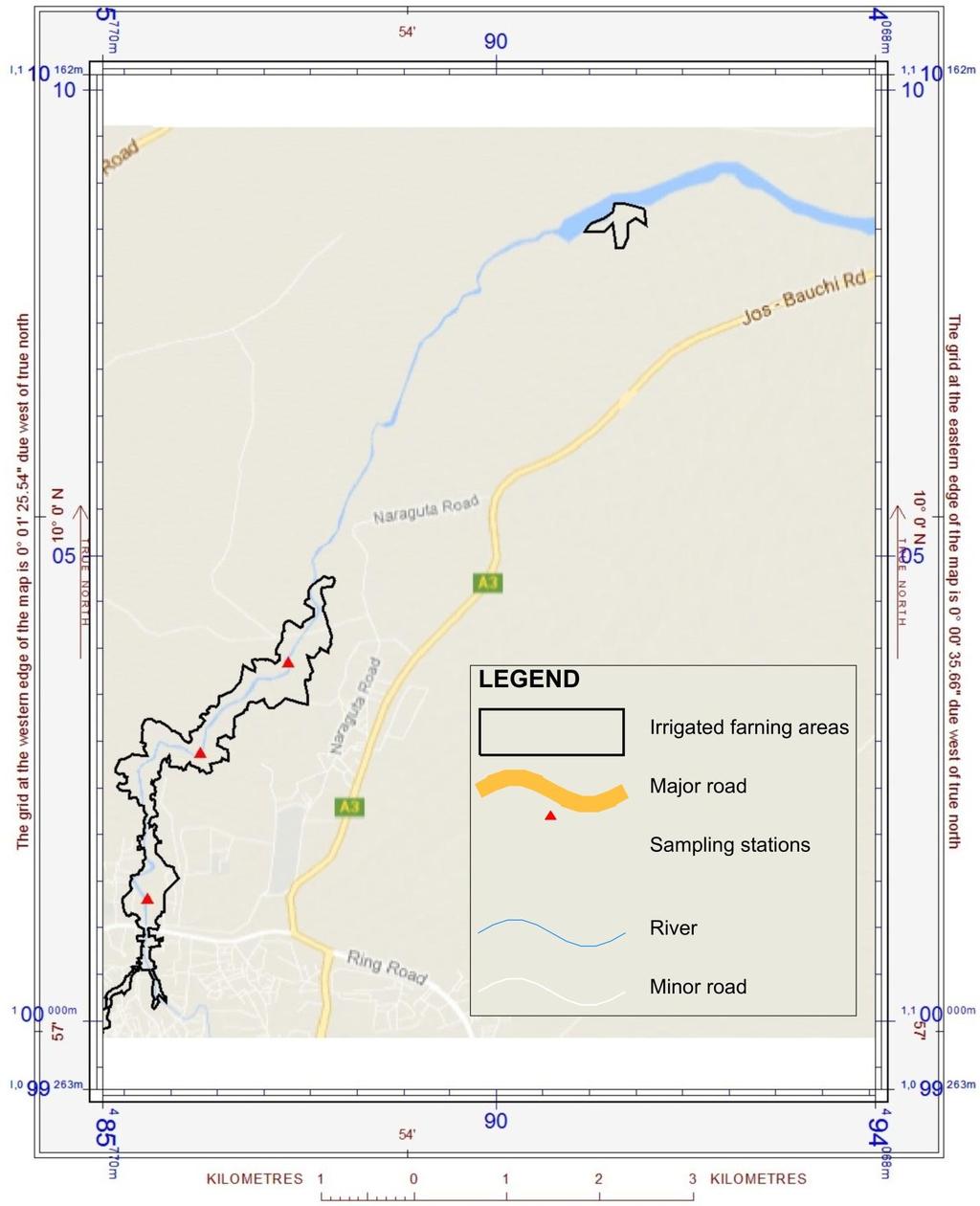 50 Figure 2: Map of the study site Sampling Strategy and Statistical Analysis Samples of water were collected randomly from three different sampling stations along the