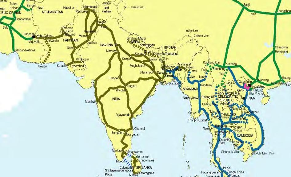 Trans-Asian railway Country Trans-Asian Railway, 2011 Length (km) Share (%) Bangladesh 904 4.
