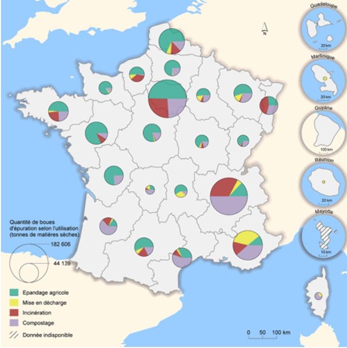 Sludge disposal routes in France Sludge production in France : 1 300 000