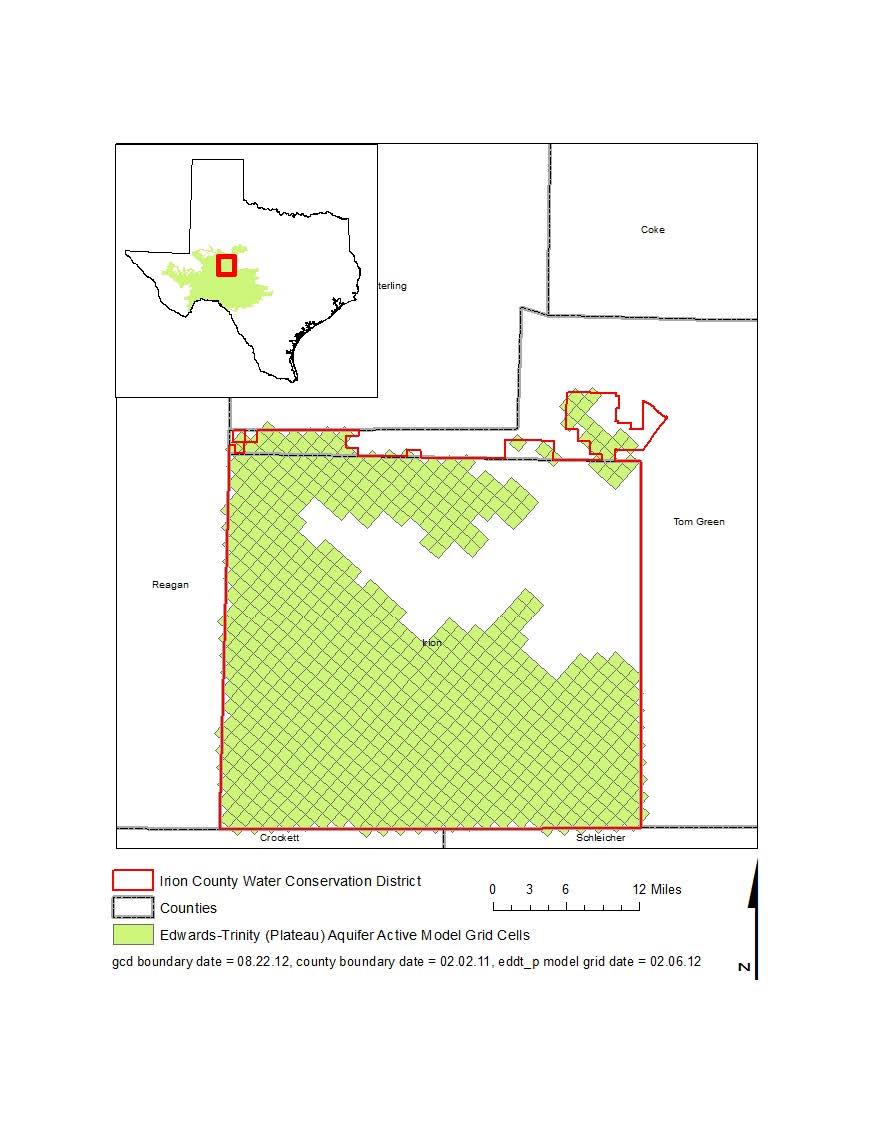 Page 9 of 15 erling D Irion County Water Conservation District c~=] Counties 0 Edwards-Trinity (Plateau) Aquifer A c live M odel Grid Cells 0 3 6 12 Miles gcd boundary da te = 08.22.