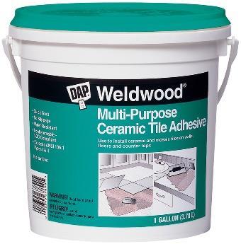 NOTE: Do not use DAP WELDWOOD Multi-Purpose Ceramic Tile Adhesive for the installation of button-back tile or for floor tiles over 8 x8.