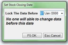 Set Stock Closing date: Here we can set stock closing date make sure once we lock the date no one will able to chane and modify data before this date.