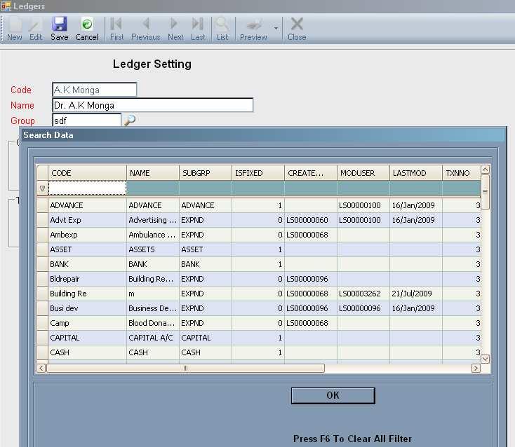 Ledger: - From this screen we can create ledgers.