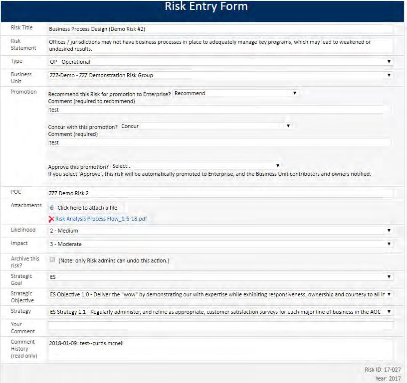 Risk Entry Form Recommend jurisdictional risk to