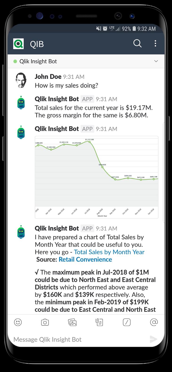 Conversational, Natural-language Insights The Qlik Insight Bot delivers the power of associative and augmented analytics in a natural-language, conversational experience that gives people a faster