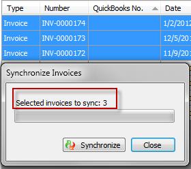 The Quantify invoice is not eligible for synching with QuickBooks. To synch an invoice in this status, the status must be changed to Not synchronized.