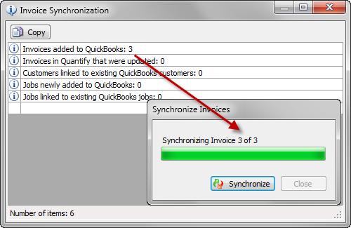 When completed an Invoice Synchonization information message will display. This information will either notify of errors to be corrected, or in the sample below a successful synchronization.