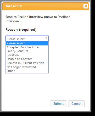 2.2 Initiator: Reviewing Applicant Pool, Continued The status of Declined Interview requires a reason to