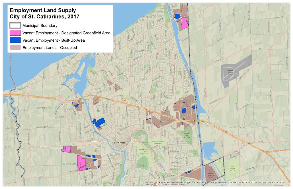 28 The map below illustrates the location of vacant employment lands throughout the City s built up area and on greenfields. Map 2: Vacant and Occupied Employment Lands, City of St. Catharines B.