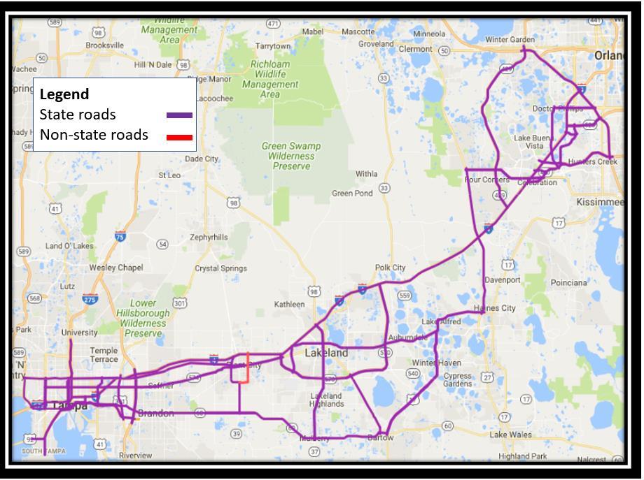 I-4 Detour Routes for Integrated Corridors Management I-4 from Central Business District in Tampa to the southwest side of Orlando at the Florida Turnpike: 77