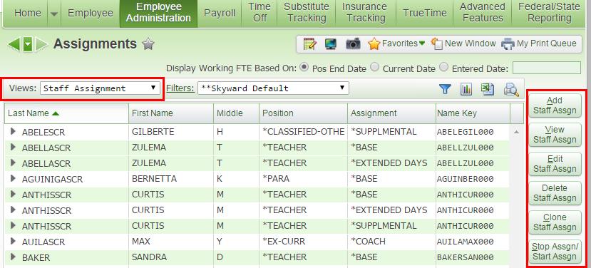 In EM you can view/edit assignment data two different ways: 1) From the Position Control screen. You can access assignments for the selected position.