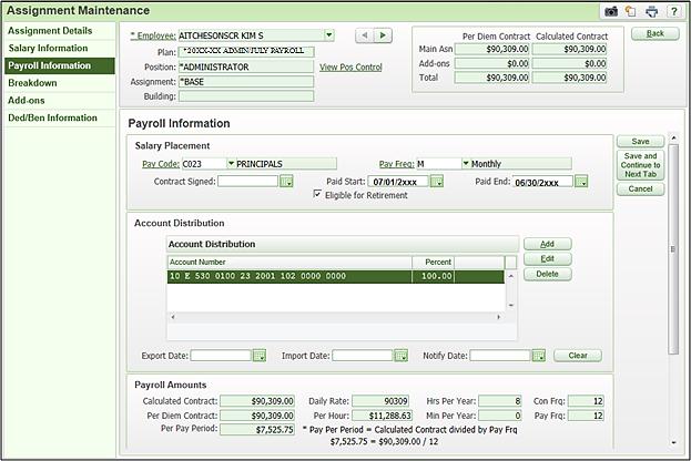 Payroll Information tab- Pay Code is correct for new year contract or non-contract type payment.