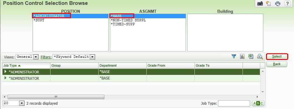 If the Add Staff Assignment is selected from the Assignments screen, you must identify the position you want to add the assignment to.