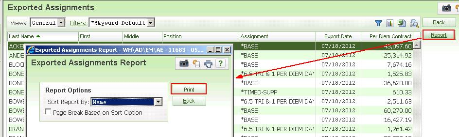 assignments displays. Select the Report option. Click Print. Select View Report.
