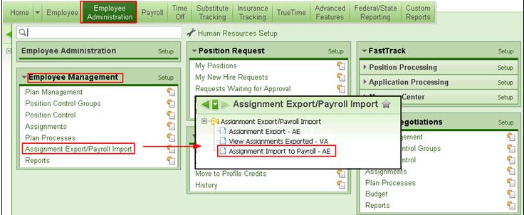 Run the Assignment Import to Payroll Menu: Web HR, Employee Administration, Employee Management, Assignment