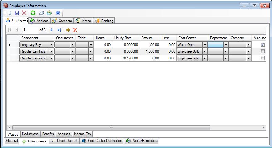 4) Next click on Components and the Wages tab at the bottom of the screen to add any Wage lines.