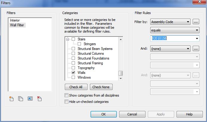 Filters Once Keynote parameters and Assembly Code parameters have been assigned, Revit can begin using those parameters to create filters.