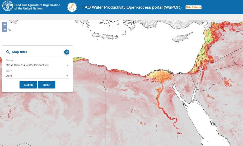 Using Remote Sensing in support of solutions to reduce agricultural water productivity gaps WaPOR Near real time monitoring of water productivity at 30m- 250m resolution with data updates every 10