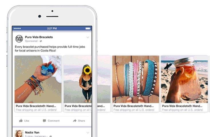 (5) SHARED CAROUSEL AD UNITS ON FACEBOOK AND INSTAGRAM One Facebook and Instagram carousel ad shared