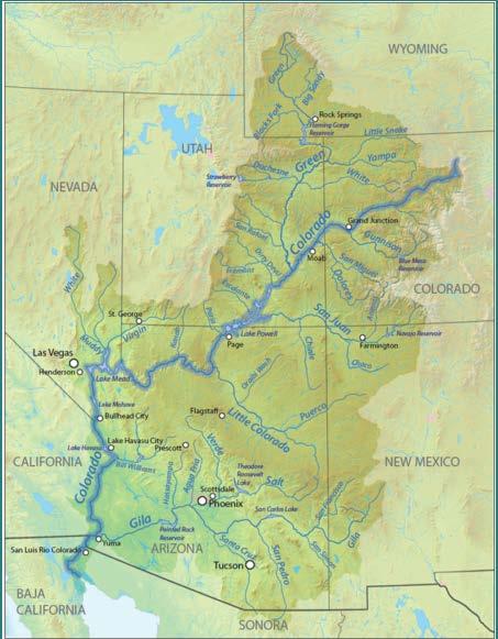 Colorado River System: CO River Basin drains nearly 250,000 Square Miles. Provides water to seven U.S. States and two Mexican States.