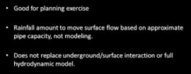 (Ponding + Spread over surface) HEC-RAS 2D Modeling accounts for storage over the surface 26 LIMITATIONS Good for planning exercise Rainfall amount to move