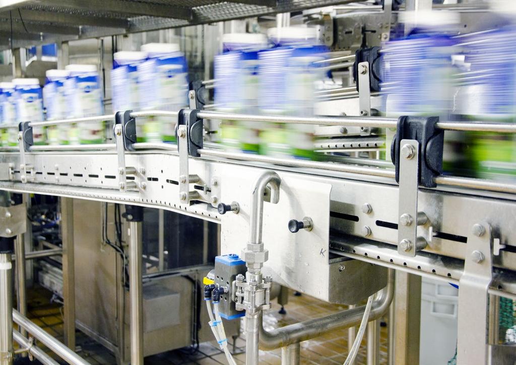 DAIRY - MILK REDUCING TIME FOR CLEANING WITH 25% Customer need High flexibility between fillers and packers Robust conveyor system with state-of-the-art controls Improve the hygienic conditions in